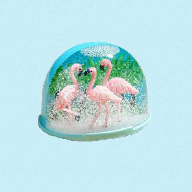 Hovedbilde Snøkule flamingoer og palmer
