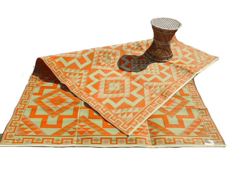 Plastmatte Indisk 180x270cm Orange/Lysegr&oslash;nn/Elfenben