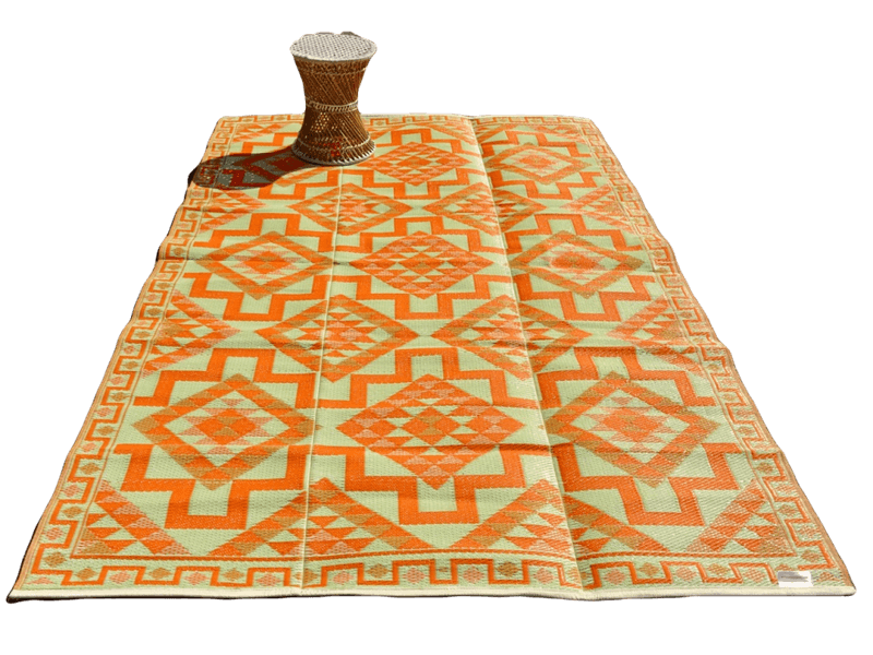 Plastmatte Indisk 180x270cm Orange/Lysegr&oslash;nn/Elfenben